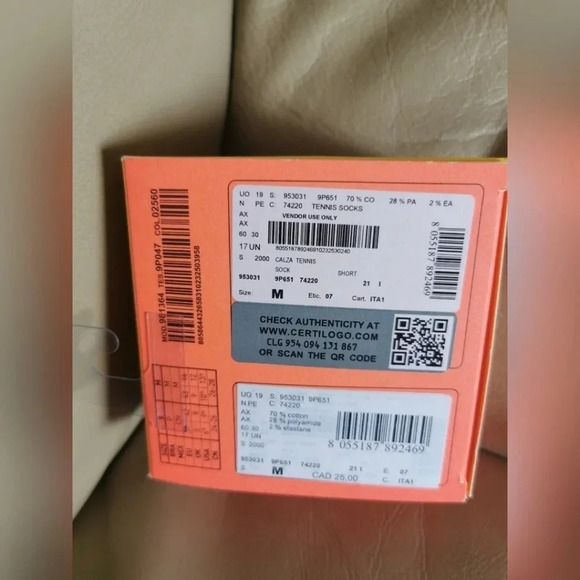 Armani Exchange  AX LOL Black Yellow Tennis Socks size M 70% Cotton - Picture 6 of 6